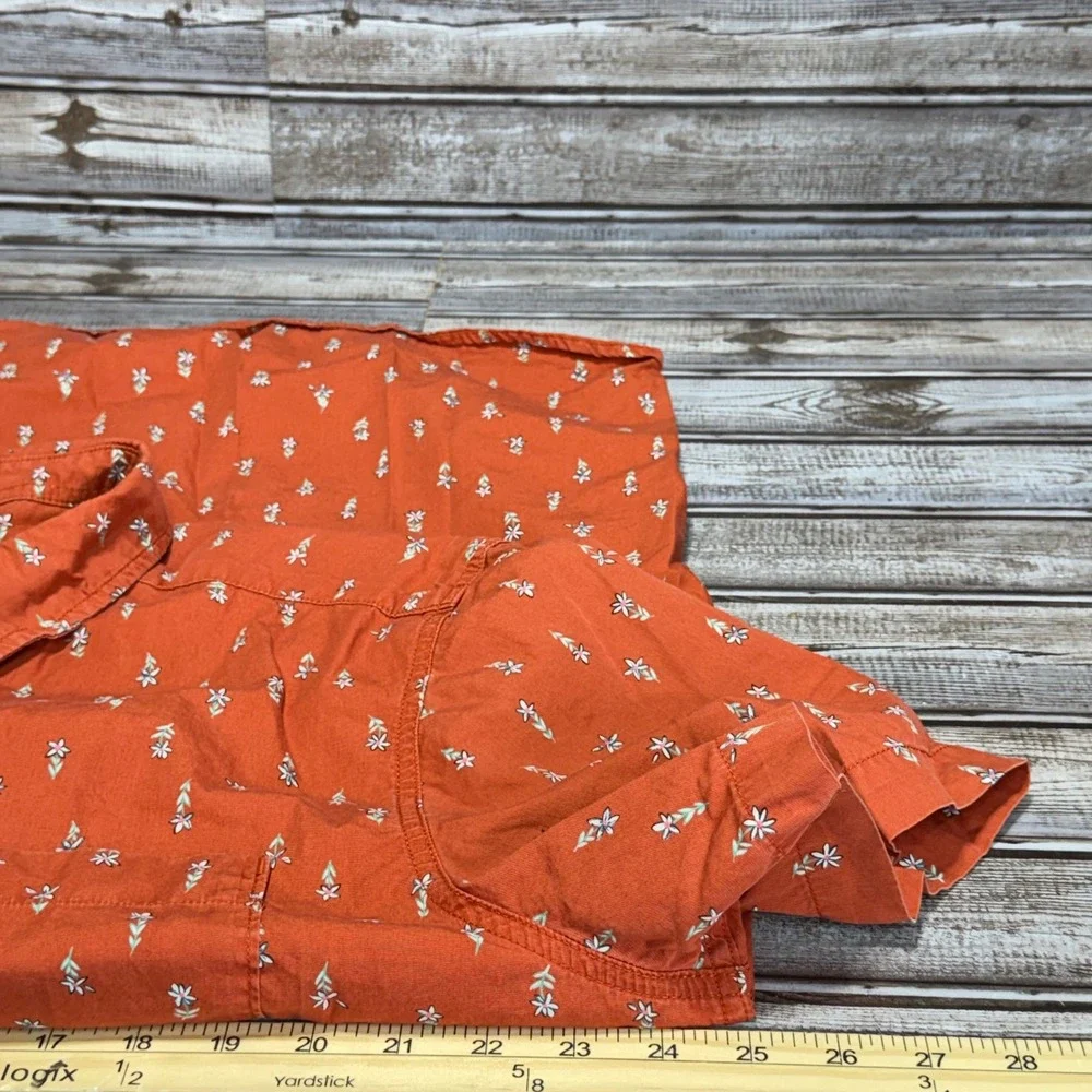 The North Face Button Down Mens XL Orange Floral Short Sleeve Cotton‎ Shirt